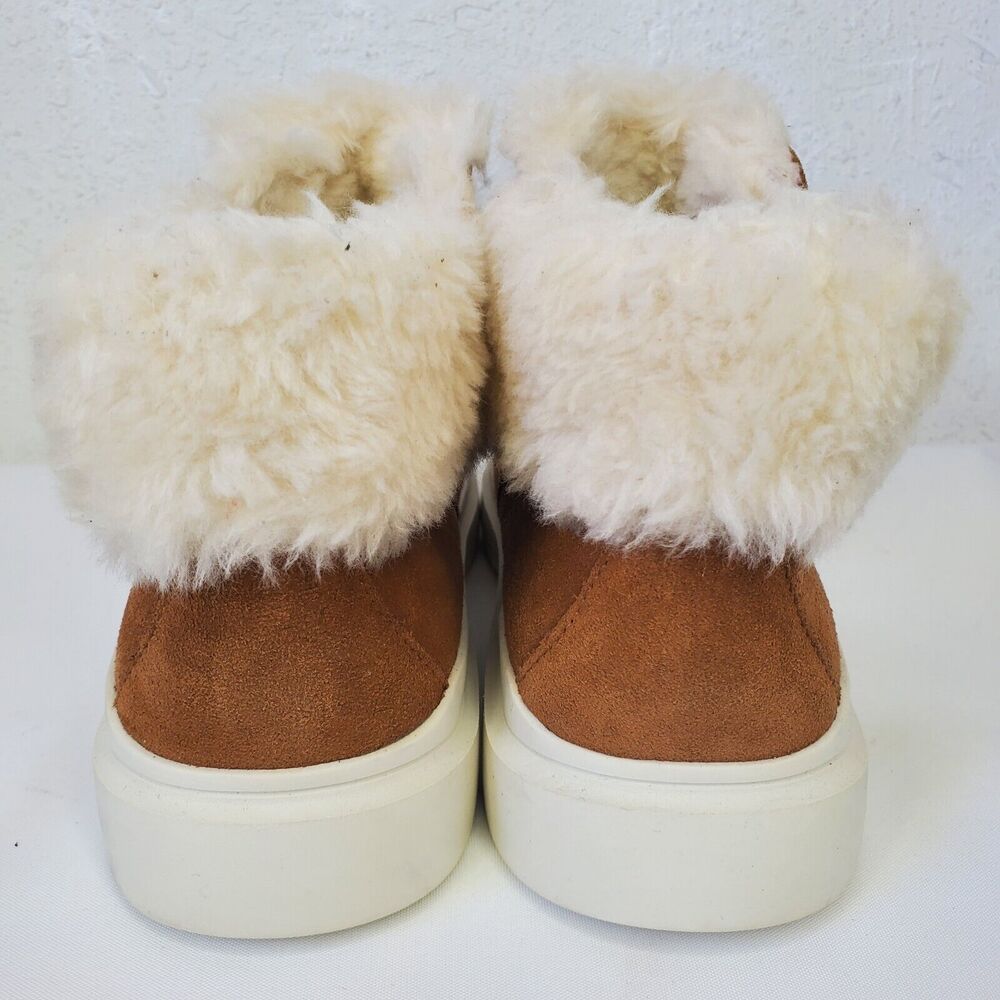 Cole Haan Grand Wateproof Brown Suede Ankle Boot Faux Fur Trim Side Zip 10.5 B - Picture 5 of 12
